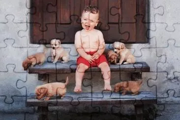 enfant et chiots jigsaw puzzle