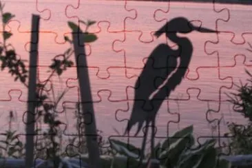 Bird figure overlooking river sunset jigsaw puzzle