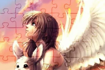 Chica con alas y conejo jigsaw puzzle