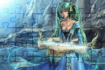 Chica animÃ© de azul con instrumento musical jigsaw puzzle