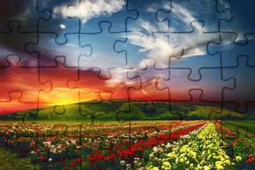 Paisaje de atardecer floreado jigsaw puzzle