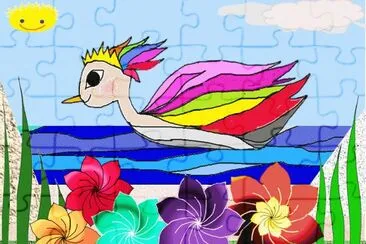 A Colorful Swan Duck and Flowers