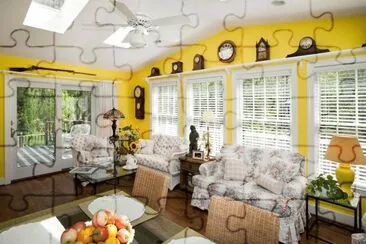 Yellow Sun Room with Antique Clocks jigsaw puzzle