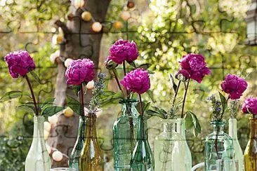 Fresh Cut Flowers in Vintage Bottles jigsaw puzzle