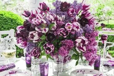 Gorgeous Centerpiece of Purple Tulips