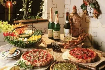 Pizza, Salad and Champagne-Yummy! jigsaw puzzle