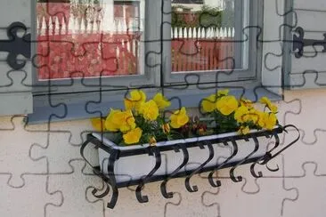 Yellow flower box and window, Gotland jigsaw puzzle