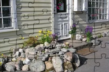 Flowers decorating entrance, Balestrand, Norway jigsaw puzzle