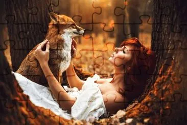 redhead girl with fox jigsaw puzzle