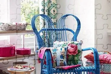 Craft Corner with Blue Wicker Rocker