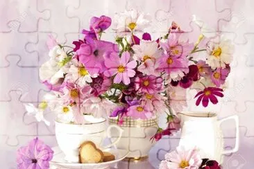 Lovely Flowers with a Cup of Kosmeya- ART