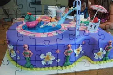 Cute Mermaid Pool Party Cake