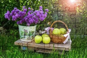 Flowers and Green Apples-Still Life