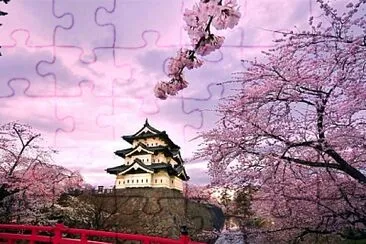 Temple et cerisier, Japon jigsaw puzzle