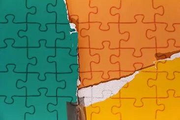 Yellow, orange and blue green wall jigsaw puzzle