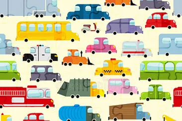 Cartoon car pattern. City traffic jam jigsaw puzzle