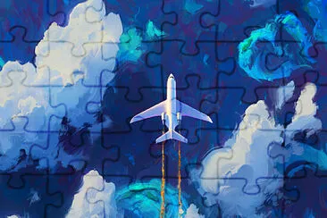 paisaje cielo,con avion volando alrededor jigsaw puzzle