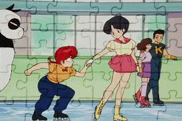 ranma no sabe patinar en una pista de hielo