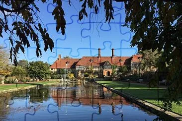 RHS Wisley, view over lily pond