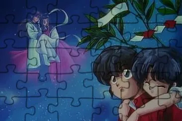 פאזל של ranma carga a akane en la espalda y se pone feliz