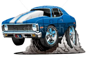 1970â€™s style muscle car cartoon.