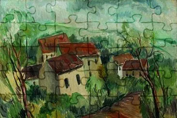 Vlaminck maisons sur ciel vert