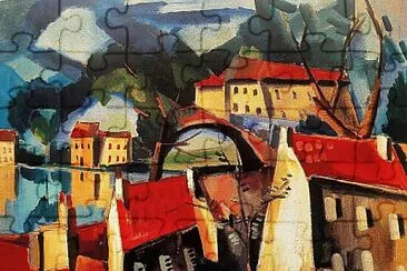 Vlaminck maisons sur ciel vert