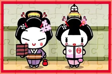 pucca y ching usando kimonos pucca