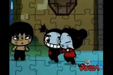 pucca y garu pasean en la aldea sooga pucca