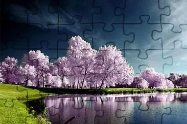 Lago e cerejeiras jigsaw puzzle