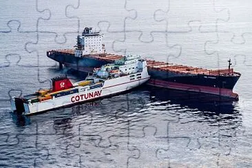 Two ships locked together after a collision