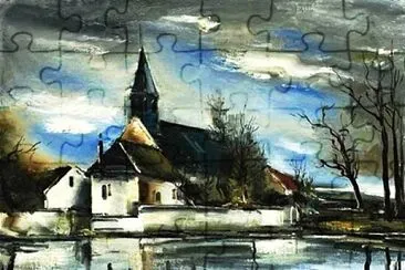 Vlaminck église au bord du fleuve jigsaw puzzle