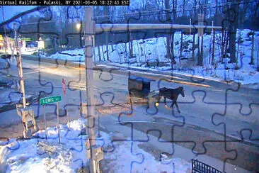 Amish Horse- -Buggy passing the Pulaski NY train c