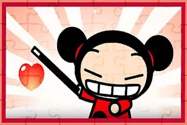 pucca hace un corazón con una barita pucca