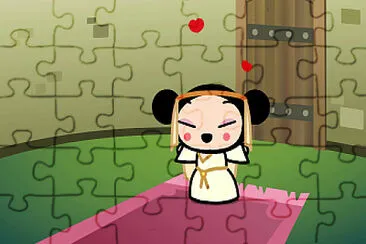 פאזל של pucca se acerca a garu para besarlo pucca