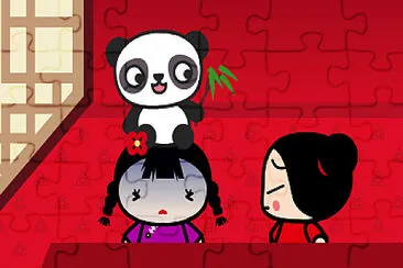 פאזל של chang puso un panda en la cabeza de ching pucca