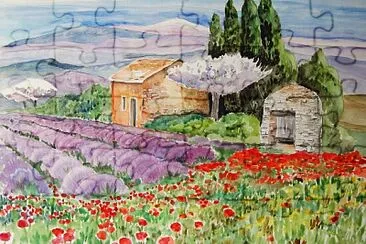 Aquarelle lavandes et coquelicots