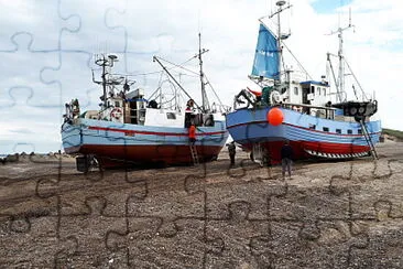 פאזל של Fishing boats on beach, Denmark