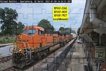 BNSF-3262, 4035 smoking,   7927 southbound Spartan jigsaw puzzle