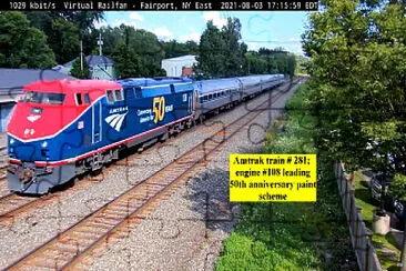 פאזל של Amtrak train 281  engine #-108 leading. (50th aniv paint scheme