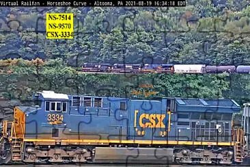 CSX-3334 on Horseshoe Curve in conset with NS-7514   NS-9570