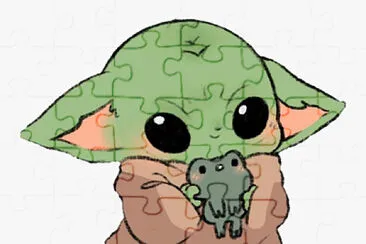 פאזל של baby yoda with a kawaii frog