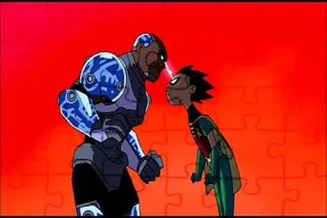 פאזל של cyborg y robin van a discutir los jovenes titanes