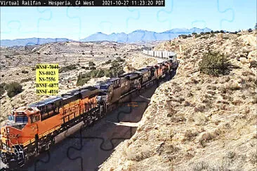 BNSF-7044, NS-8023, NS-7556, BNSF-6877, BNSF-4116 at Hesperia,CA/USA jigsaw puzzle