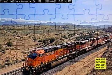 BNSF-3737, BNSF-9297, BNSF-6087, BNSF-3792 crossing California desert jigsaw puzzle