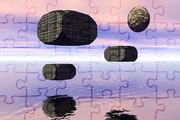 Floating shapes invade peaceful water world jigsaw puzzle