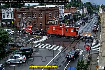 Caboose being transported across CSX tracks in La Grange,KY/USA