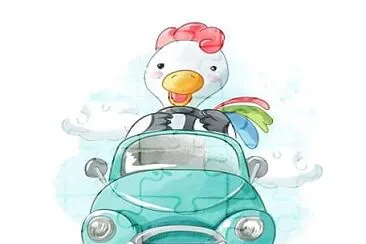 gallo en carro azul jigsaw puzzle