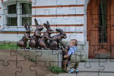 boy with bunnies