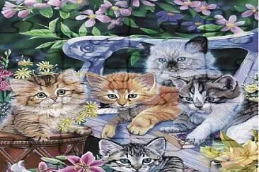 Petits chats et fleurs jigsaw puzzle